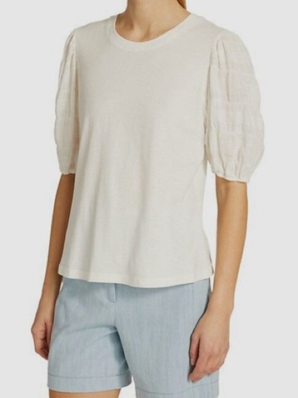 Rails White Puff-Sleeve Crewneck Top